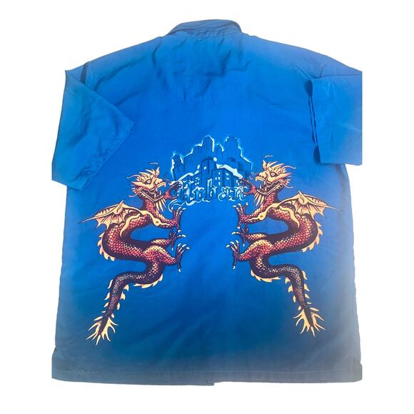 Y2K‎ KAD Clothing Twin Dragons Print Button Down Short Sleeve Shirt, Size XL - Picture 3 of 9